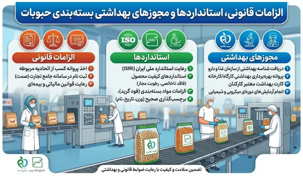 الزامات قانونی، استاندارد ها و مجوز های بهداشتی بسته بندی حبوبات